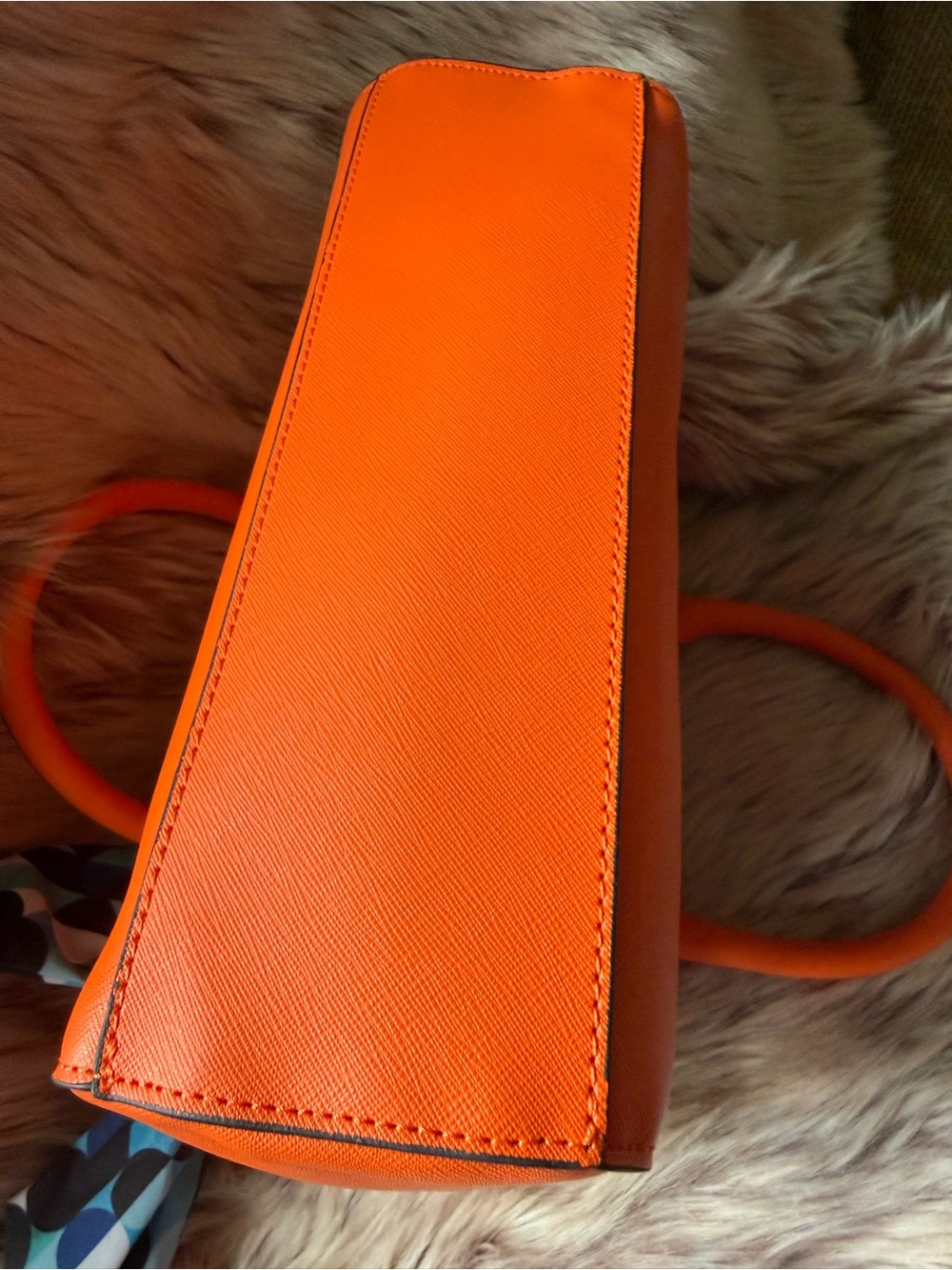 Trina Turk Orange Handbag with Blue Scarf and Interior and Gold Accents - Picture 7 of 11